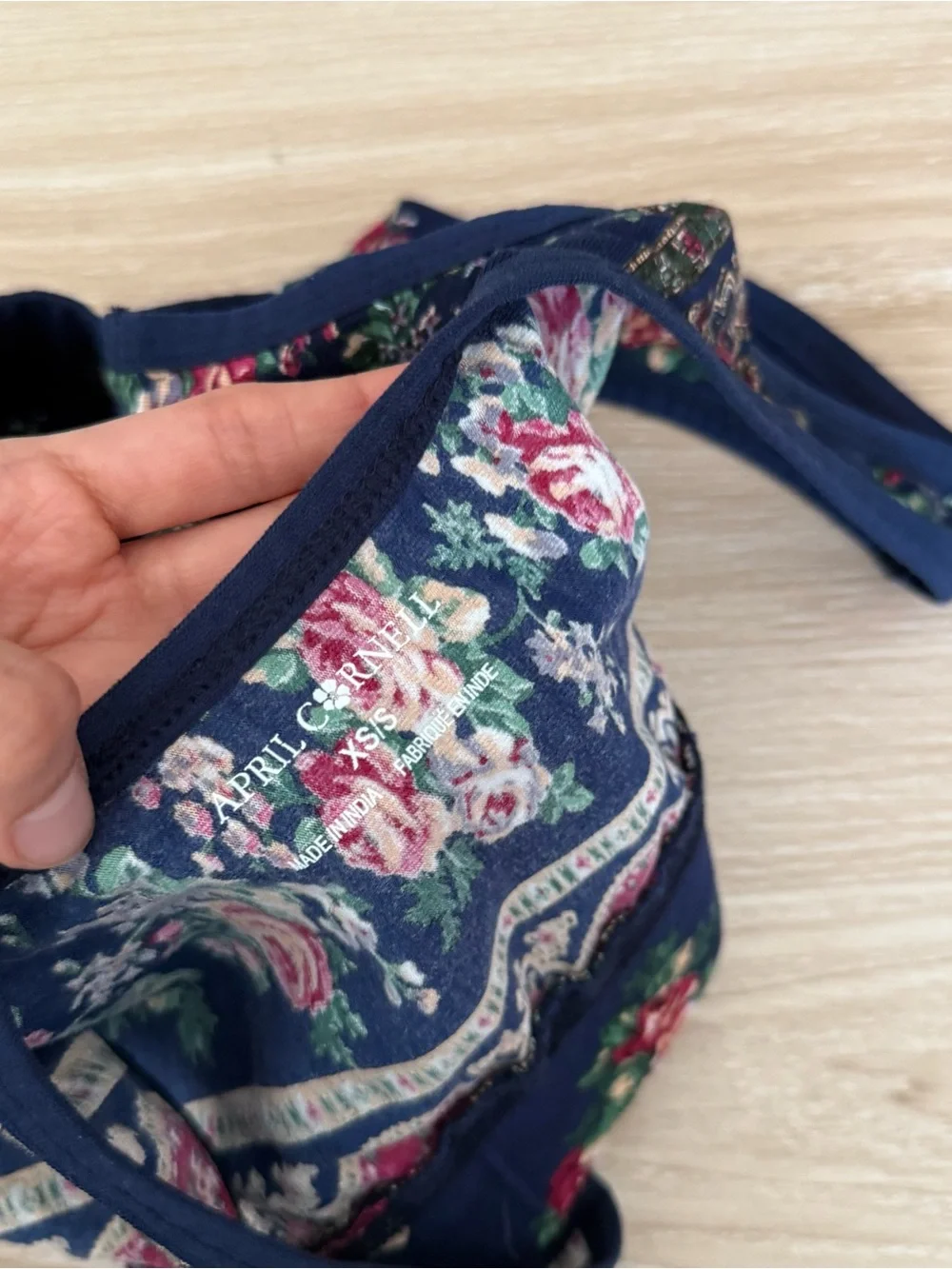 April Cornell‎ XS/Small Natural Bra Navy Floral Wireless Spring Boho Cottage